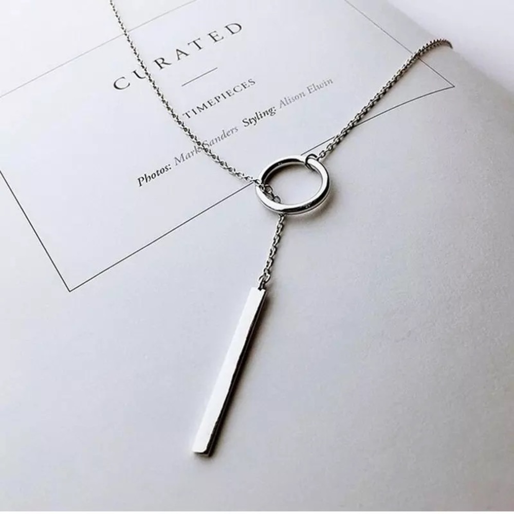 NEW Silver Sweater Chain Necklace Circle Strip Long Necklace - Picture 2 of 4